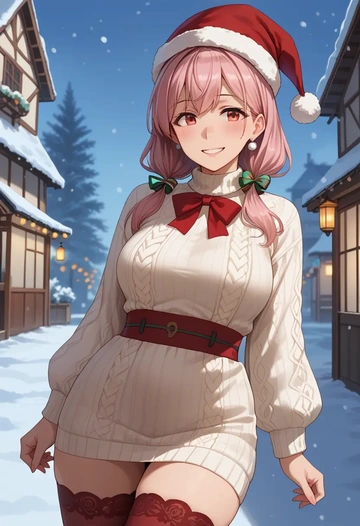 kantai_collection,harusame_(kancolle),Christmas,sweater dress,stockings  - AI generated anime art