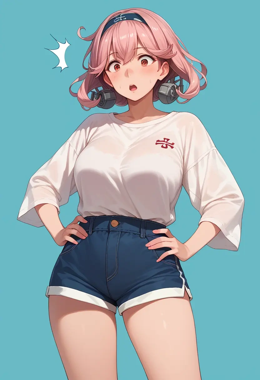 kantai_collection,harusame_(kancolle),graphic tee,shorts,sneakers  - 