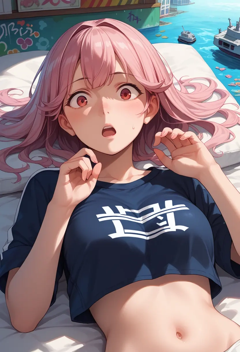 kantai_collection,harusame_(kancolle),cropped graffiti sweatshirt,dolphin shorts  - 