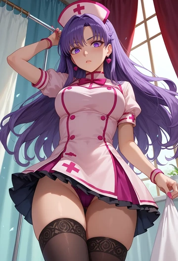 fate_(series),hassan_of_serenity_(fate),nurse pantyhose,mini skirt, sexy  - AI generated anime art