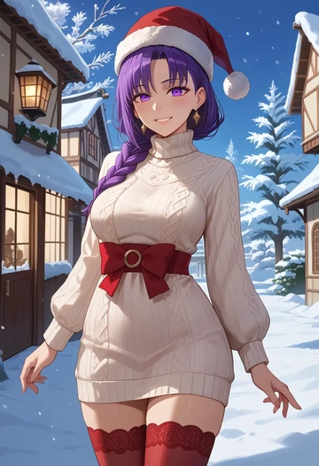 fate_(series),hassan_of_serenity_(fate),Christmas,sweater dress,stockings  - AI generated anime art