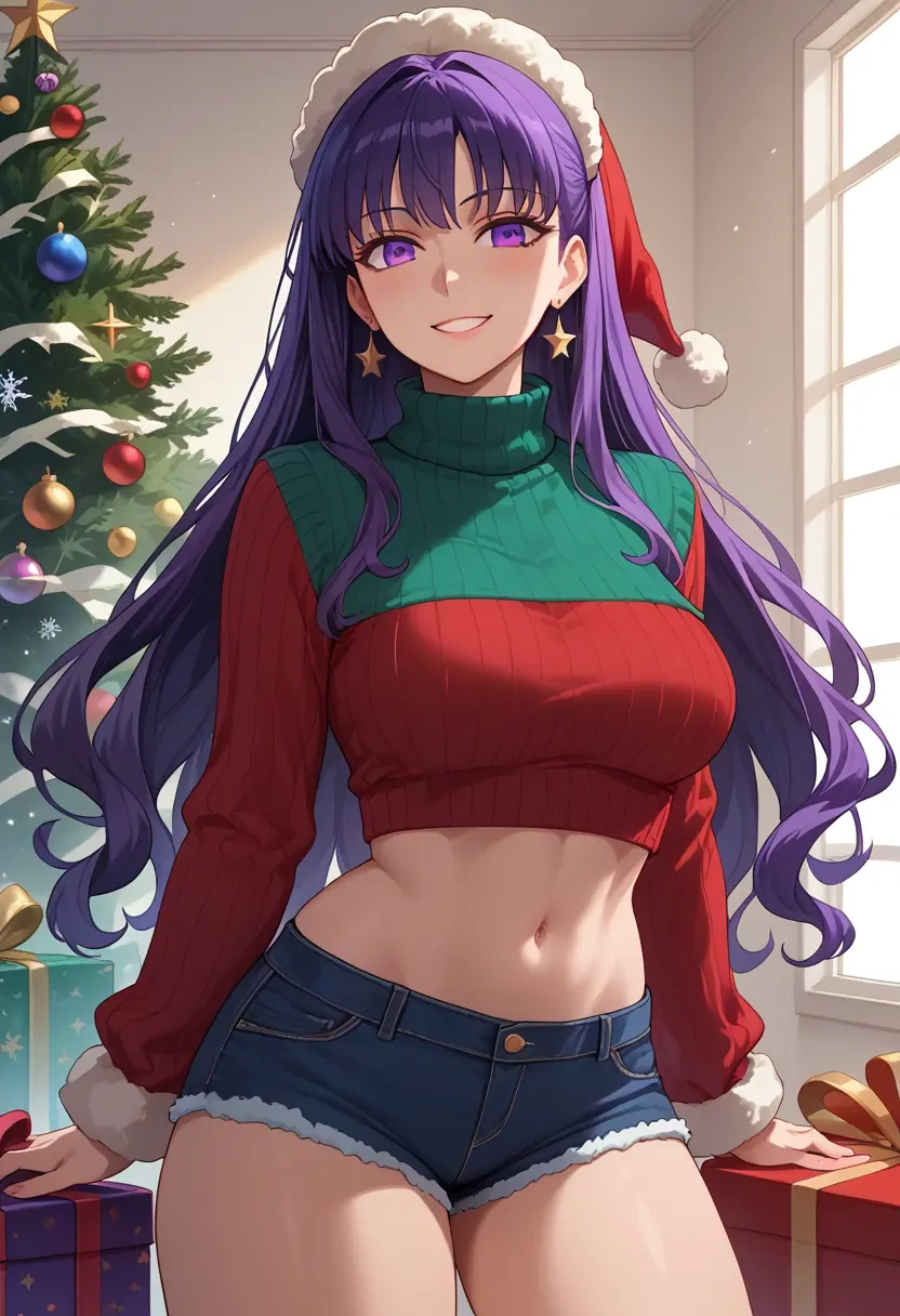 fate_(series),hassan_of_serenity_(fate),Christmas,red velvet shorts,turtleneck sweater  - 