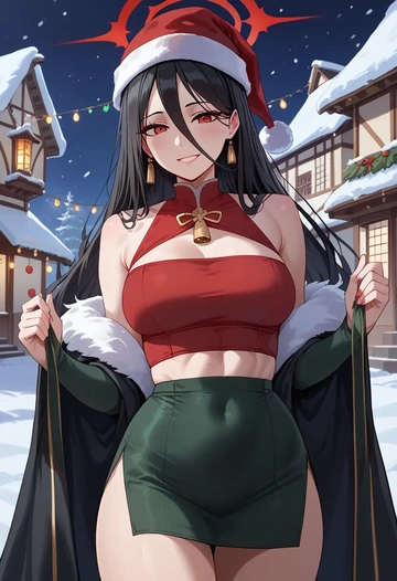 blue_archive,hasumi_(blue_archive),Christmas,dress  - AI generated anime art