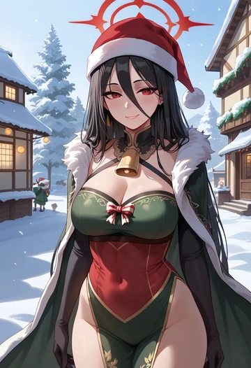 blue_archive,hasumi_(blue_archive),Christmas,dress  - AI generated anime art