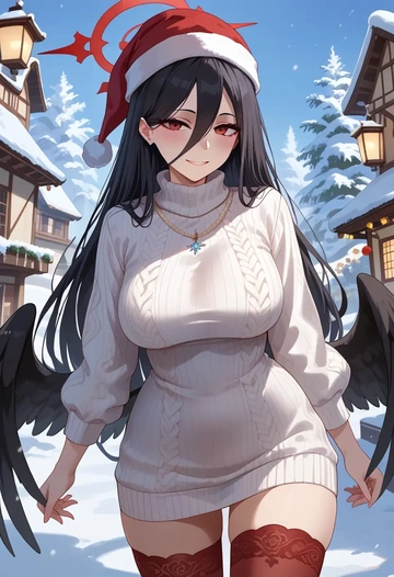 blue_archive,hasumi_(blue_archive),Christmas,sweater dress,stockings  - AI generated anime art