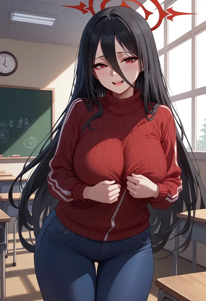 blue_archive,hasumi_(track)_(blue_archive),teacher, sweater, jeans shorts  - 