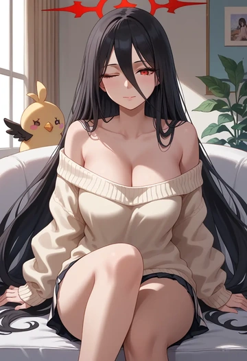 blue_archive,hasumi_(track)_(blue_archive),off-shoulder,sweater  - AI generated anime art