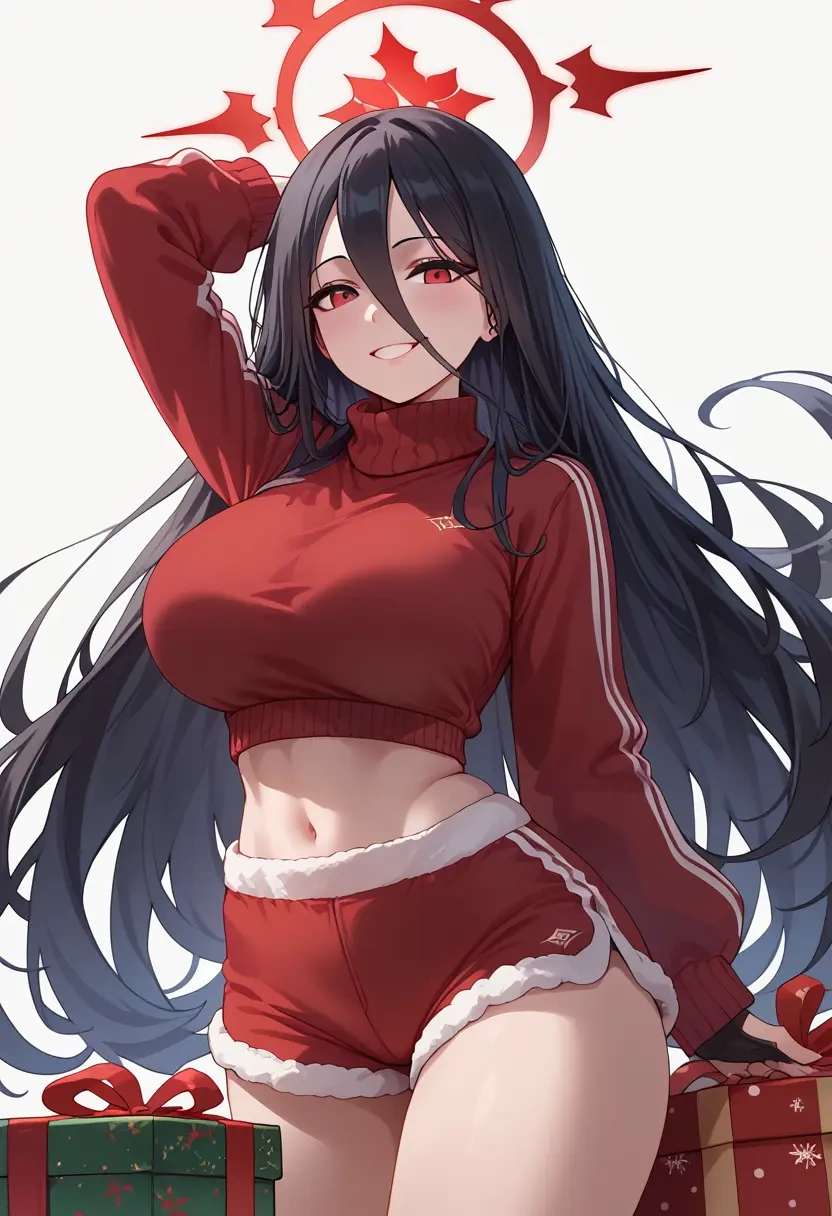 blue_archive,hasumi_(track)_(blue_archive),Christmas,red velvet shorts,turtleneck sweater  - 