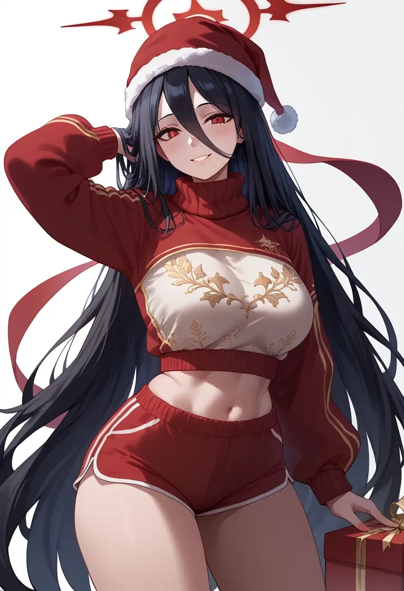 blue_archive,hasumi_(track)_(blue_archive),Christmas,red velvet shorts,turtleneck sweater  - 