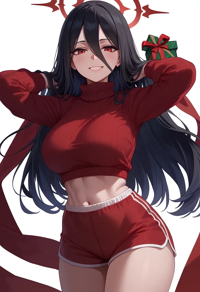 blue_archive,hasumi_(track)_(blue_archive),Christmas,red velvet shorts,turtleneck sweater  - 