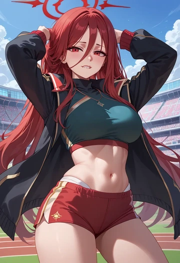 blue_archive,hasumi_(track)_(blue_archive),red velvet shorts  - AI generated anime art