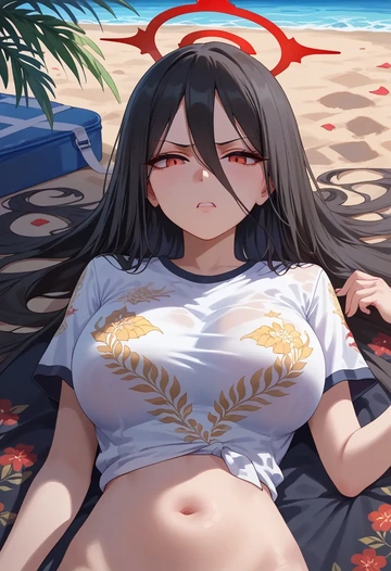 blue_archive,hasumi_(track)_(blue_archive),silk graffiti shirt,dolphin shorts  - AI generated anime art