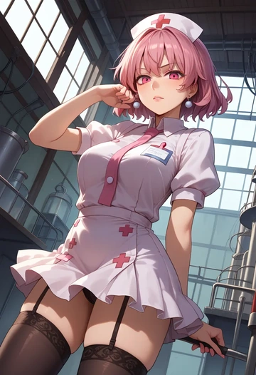 touhou,hata_no_kokoro,nurse pantyhose,mini skirt, sexy  - AI generated anime art