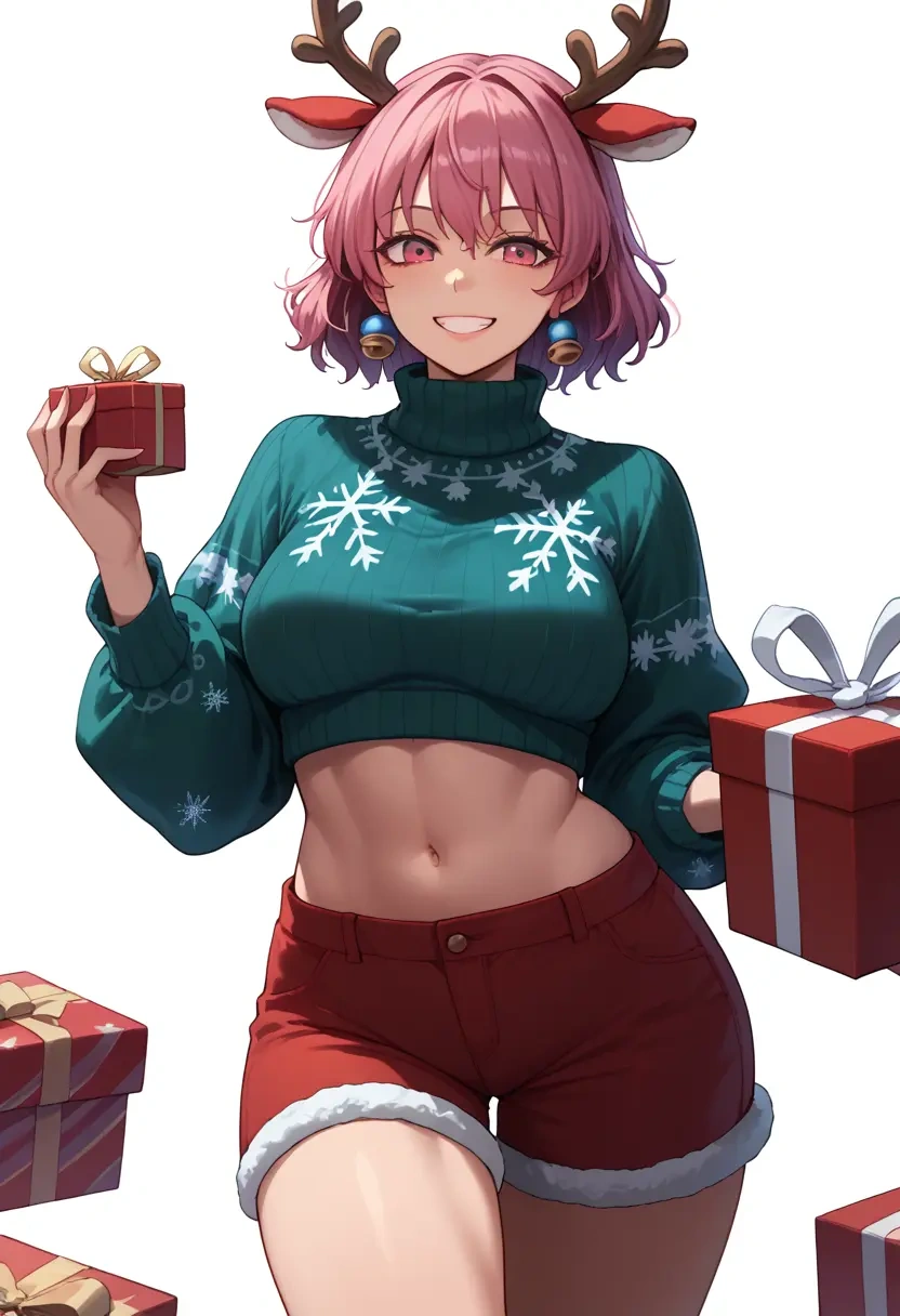 touhou,hata_no_kokoro,Christmas,red velvet shorts,turtleneck sweater  - 