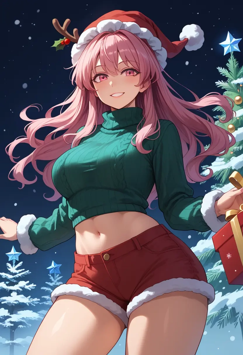 touhou,hata_no_kokoro,Christmas,red velvet shorts,turtleneck sweater  - 