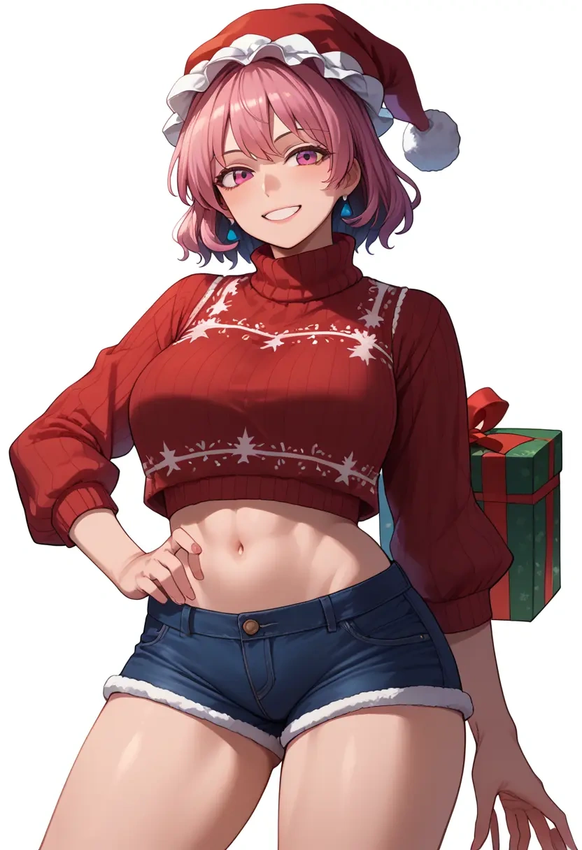 touhou,hata_no_kokoro,Christmas,red velvet shorts,turtleneck sweater  - 