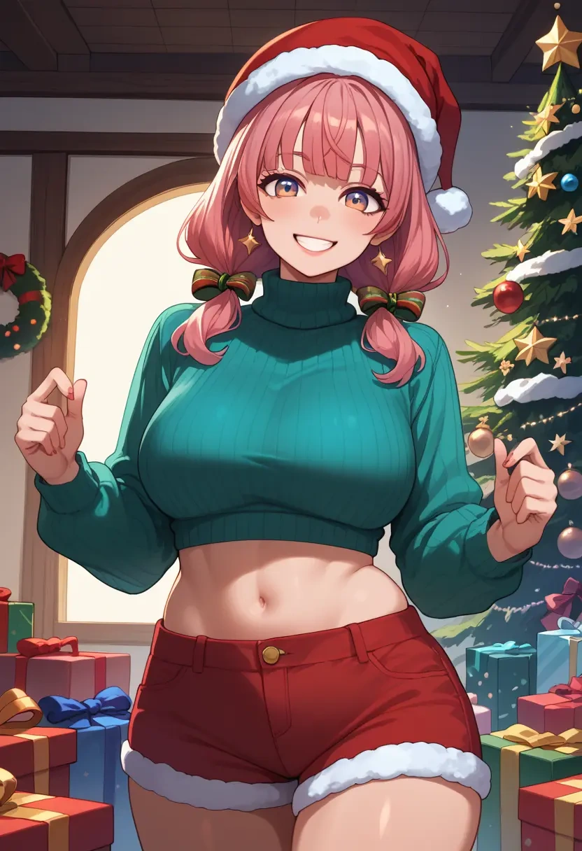 tsugu_(vtuber),hatoba_tsugu,Christmas,red velvet shorts,turtleneck sweater  - 