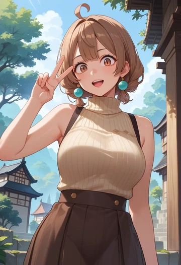 tsugu_(vtuber),hatoba_tsugu,turtleneck,knit,maxi skirt  - AI generated anime art