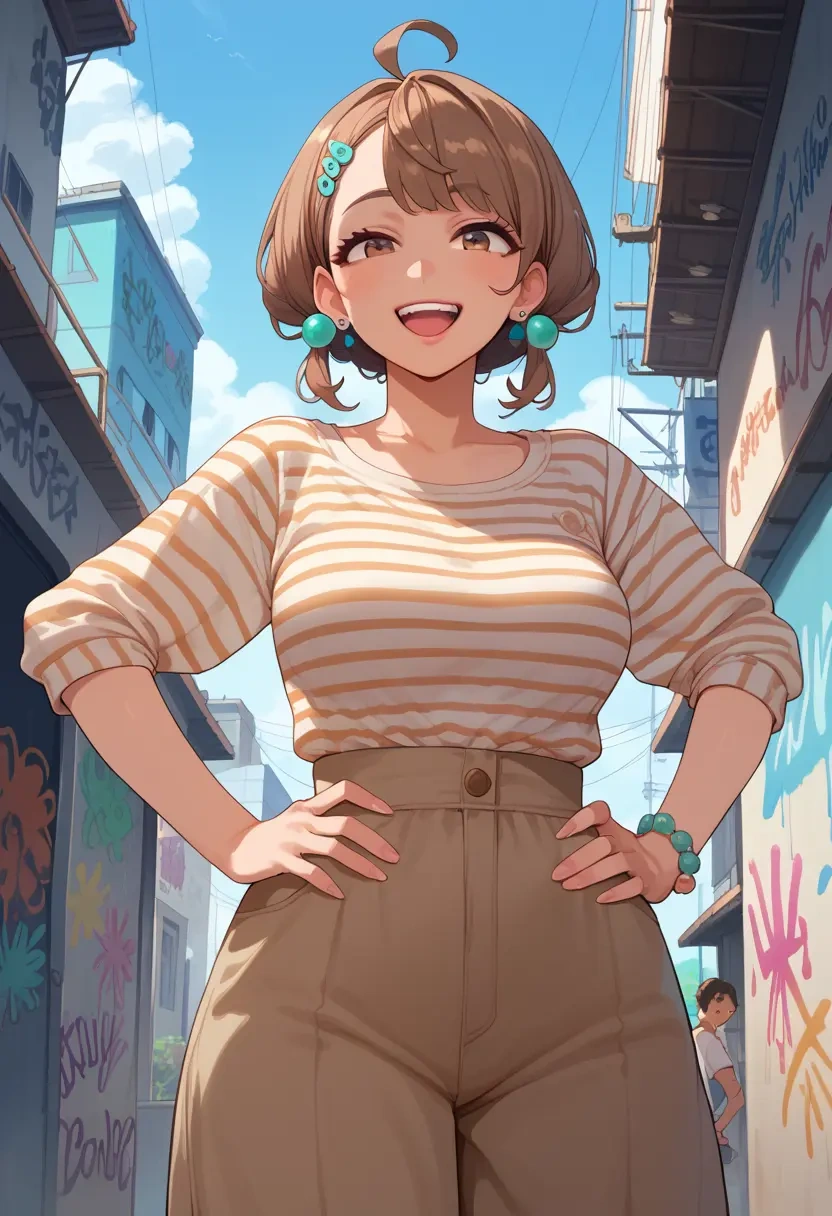 tsugu_(vtuber),hatoba_tsugu,striped graffiti blouse,dolphin shorts  - 