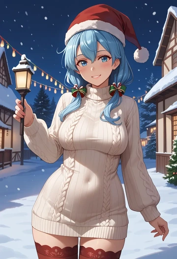 kantai_collection,hatsukaze_(kancolle),Christmas,sweater dress,stockings  - AI generated anime art