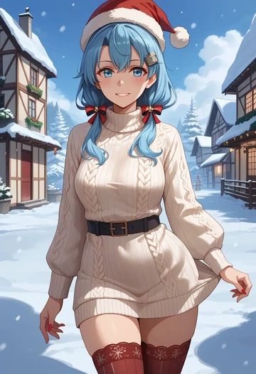 kantai_collection,hatsukaze_(kancolle),Christmas,sweater dress,stockings  - AI generated anime art