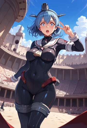 kantai_collection,hatsukaze_(kancolle),black widow bodysuit,spiderweb cape,leather gloves  - AI generated anime art