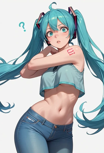 vocaloid,hatsune_miku_(append),crop top  - AI generated anime art