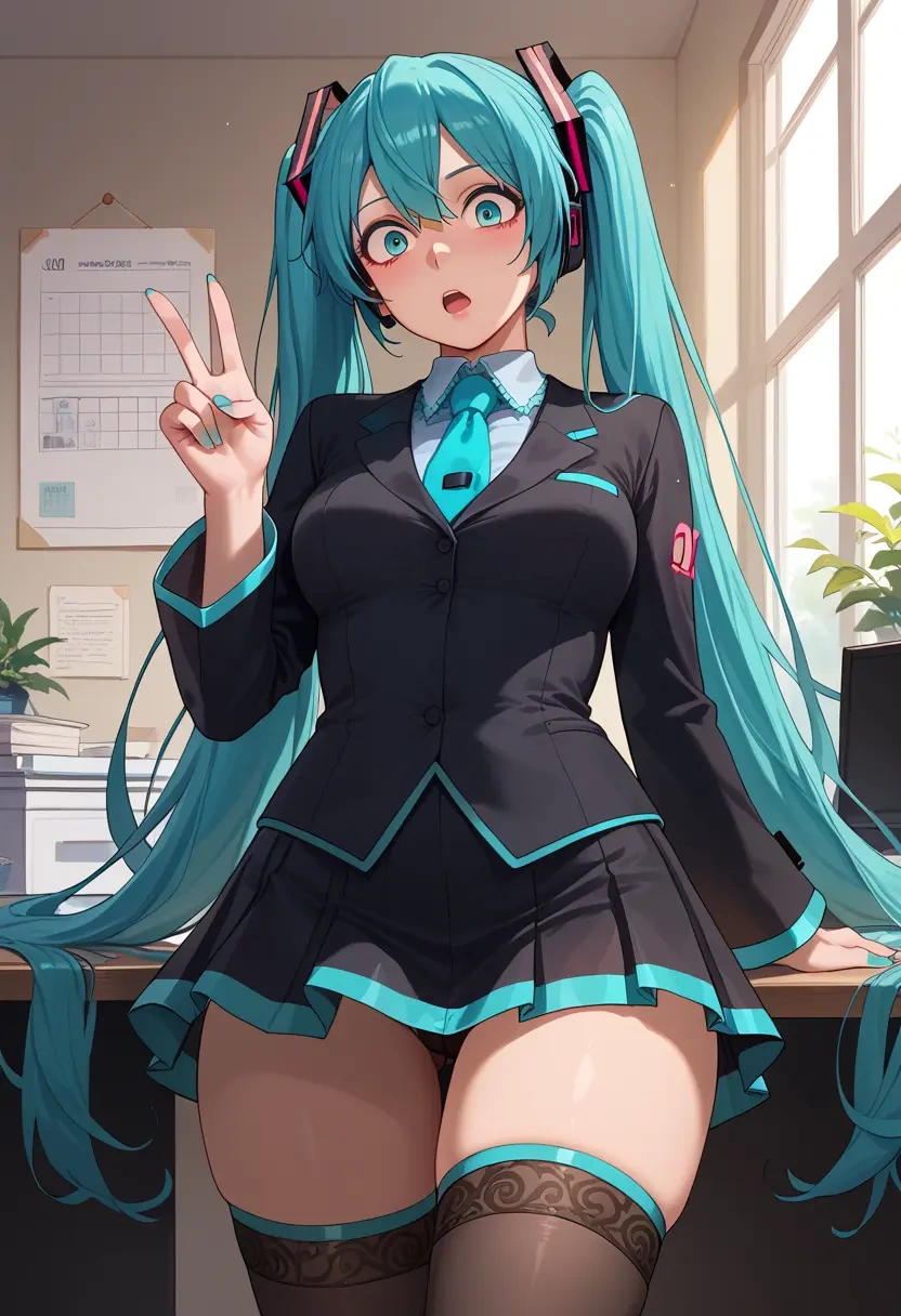 vocaloid,hatsune_miku_(append),secretary, stockings  - 