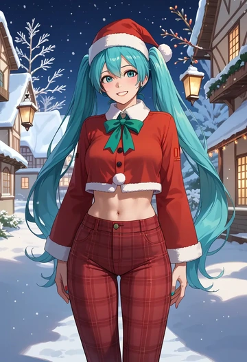 vocaloid,hatsune_miku_(append),Christmas,plaid trousers  - AI generated anime art