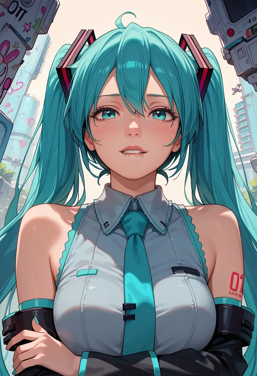 vocaloid,hatsune_miku_(append),neon graffiti top,dolphin shorts  - 