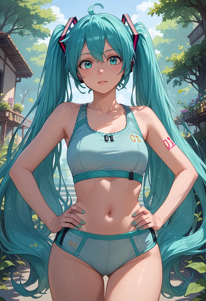 vocaloid,hatsune_miku_(append),tankini top,board shorts  - 