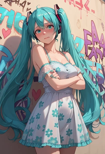 vocaloid,hatsune_miku_(append),floral graffiti blouse,dolphin shorts  - AI generated anime art