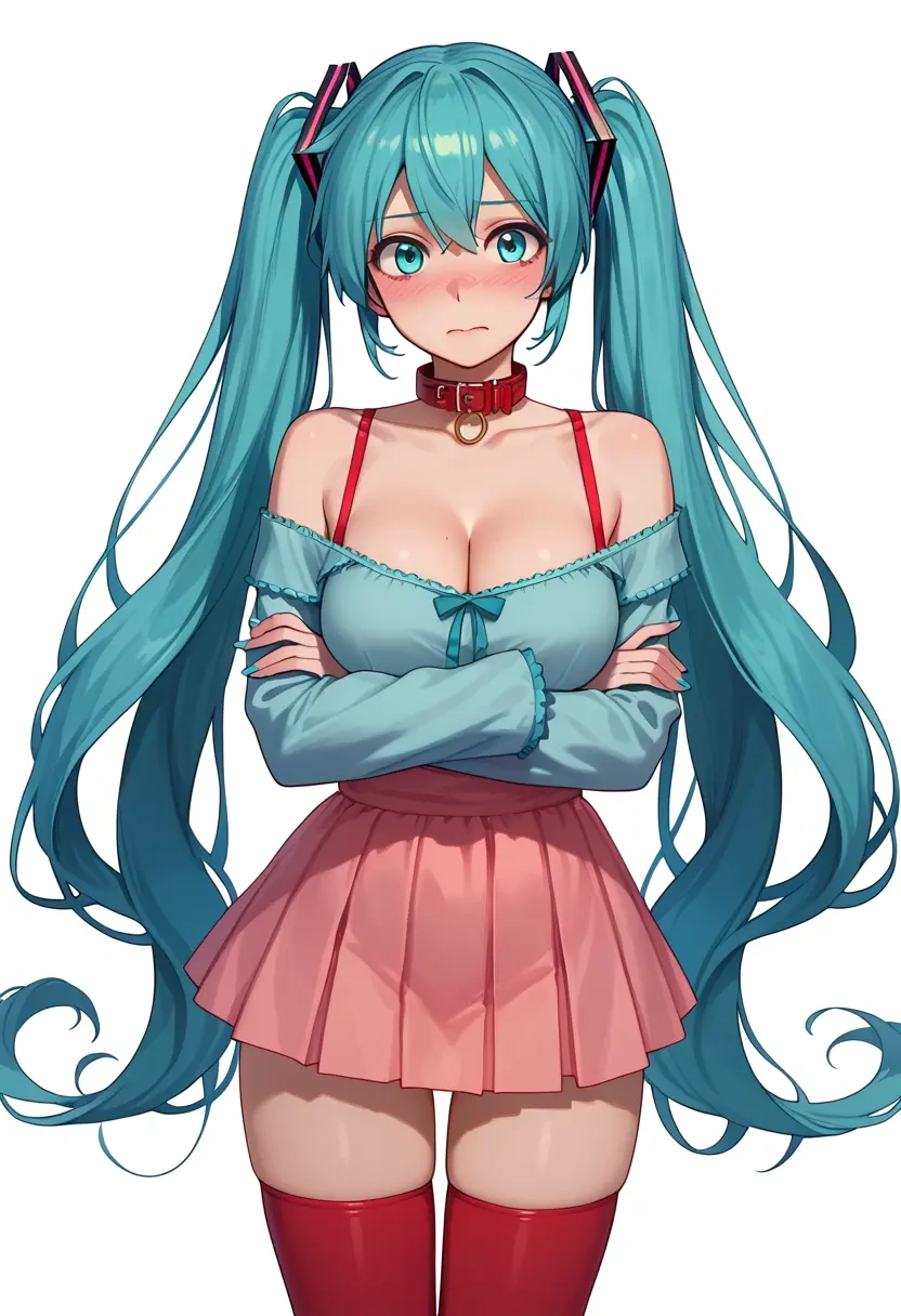 vocaloid,hatsune_miku_(append),collar,oversized,Thigh garters  - 