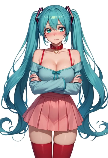 vocaloid,hatsune_miku_(append),collar,oversized,Thigh garters  - AI generated anime art