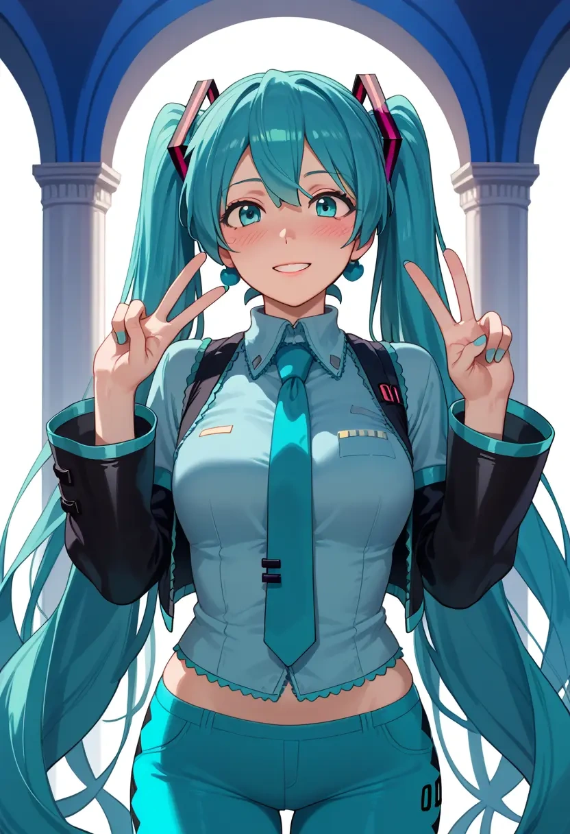 vocaloid,hatsune_miku_(append),vest,quilted,jogger pants  - 