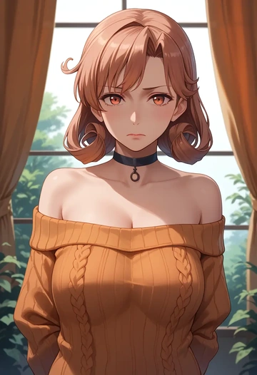 kantai_collection,hatsushimo_(kancolle),orange,sweater,choker  - AI generated anime art