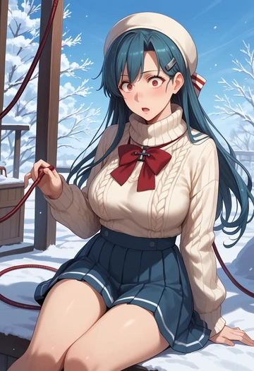 kantai_collection,hatsushimo_(kancolle),sweater,cropped,pleated midi skirt  - AI generated anime art