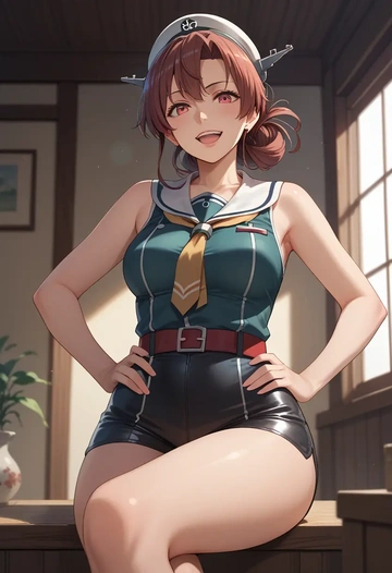 kantai_collection,hatsushimo_(kancolle),leather,shorts  - AI generated anime art