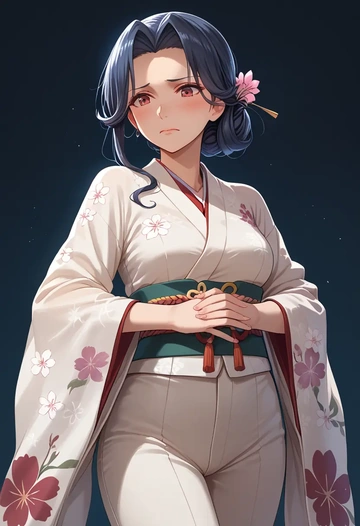 kantai_collection,hatsushimo_(kancolle),kimono,silk,wide-leg trousers  - AI generated anime art