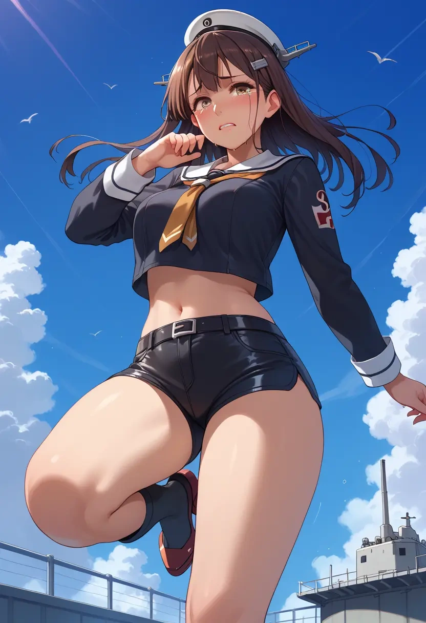 kantai_collection,hatsuyuki_(kancolle),leather,shorts,crop top  - 