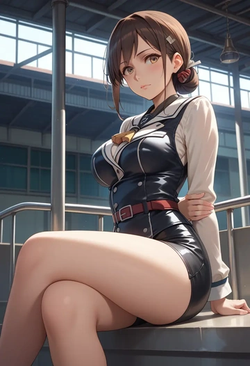 kantai_collection,hatsuyuki_(kancolle),leather,shorts  - AI generated anime art