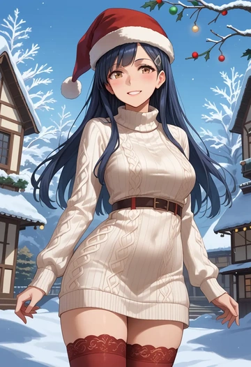 kantai_collection,hatsuyuki_(kancolle),Christmas,sweater dress,stockings  - AI generated anime art