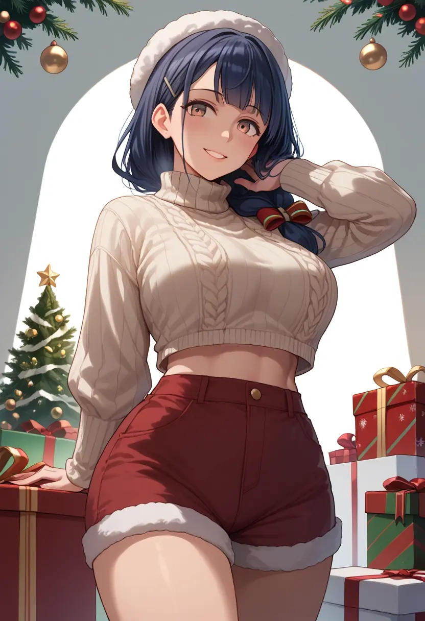 kantai_collection,hatsuyuki_(kancolle),Christmas,red velvet shorts,turtleneck sweater  - 