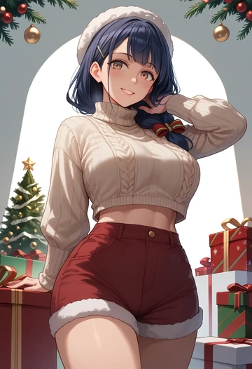 kantai_collection,hatsuyuki_(kancolle),Christmas,red velvet shorts,turtleneck sweater  - AI generated anime art