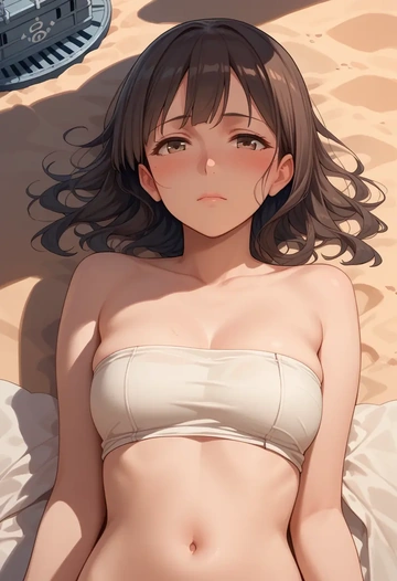 kantai_collection,hatsuyuki_(kancolle),tube top,jogger shorts  - AI generated anime art