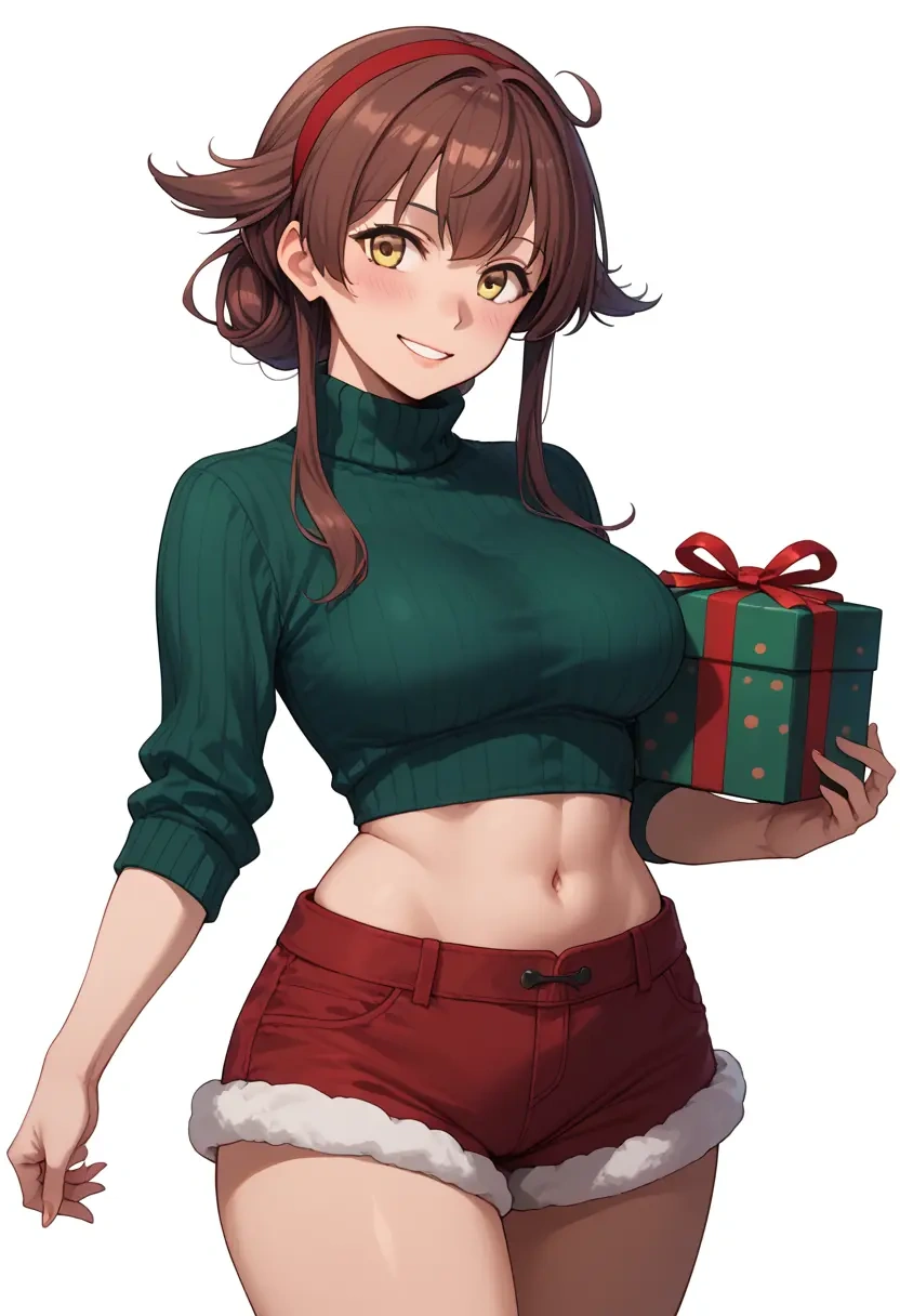 kantai_collection,hatsuzuki_(kancolle),Christmas,red velvet shorts,turtleneck sweater  - 