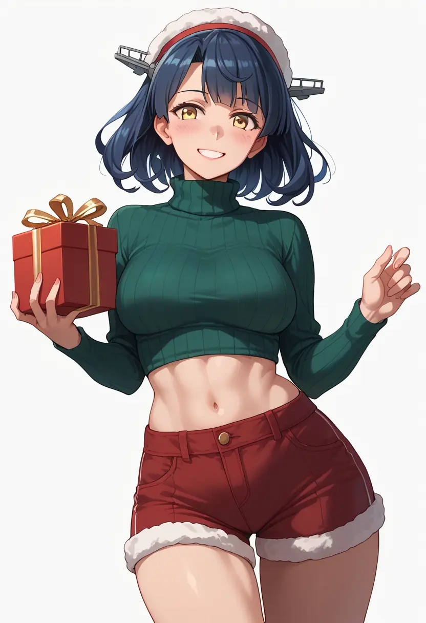 kantai_collection,hatsuzuki_(kancolle),Christmas,red velvet shorts,turtleneck sweater  - 