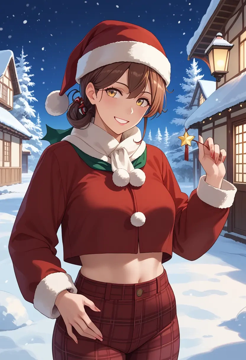 kantai_collection,hatsuzuki_(kancolle),Christmas,plaid trousers  - 