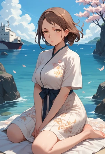 kantai_collection,hatsuzuki_(kancolle),calligraphy print shirt,dolphin shorts  - AI generated anime art