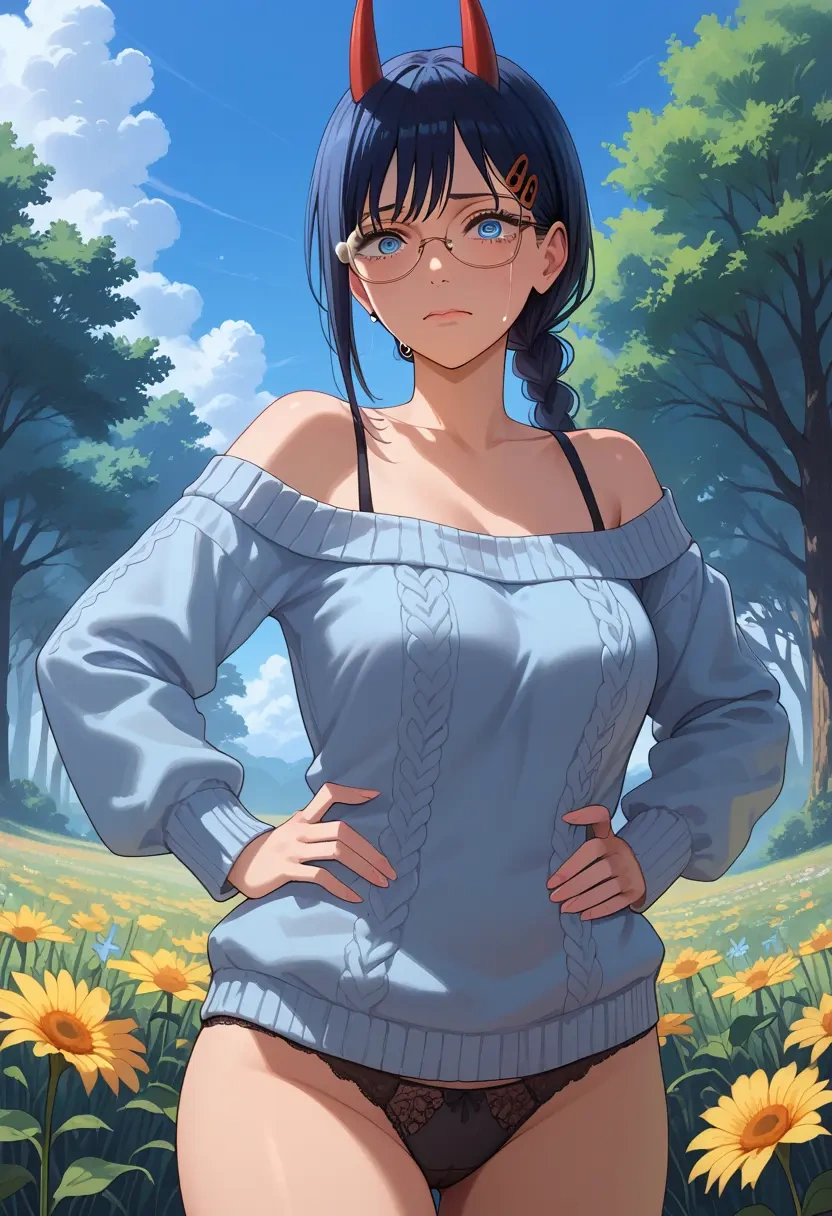 chainsaw_man,hayakawa_aki,sweater,panties,off-shoulder,glasses,sexy  - 